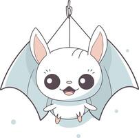 Cute cartoon bat hanging on a rope design. vector