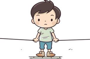 boy on tightrope cartoon illustration hand drawn sketch doodle vector