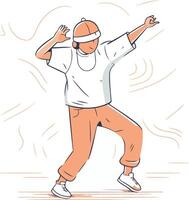 Young man dancing hip-hop in sketch style. vector