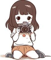 ilustración de un linda pequeño niña tomando un foto con un cámara vector