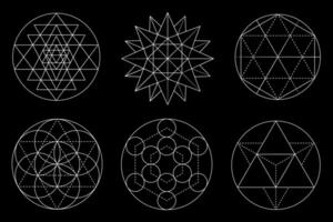 Sacred geometry design elements. Alchemy, religion, philosophy, spirituality, hipster symbols and elements isolated on black background vector