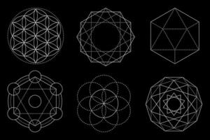 Sacred geometry design elements. Alchemy, religion, philosophy, spirituality, hipster symbols and elements isolated on black background vector