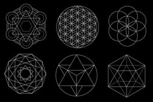 sagrado geometría diseño elementos. alquimia, religión, filosofía, espiritualidad, hipster símbolos y elementos aislado en negro antecedentes vector