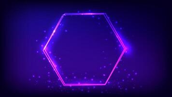 Neon double hexagon frame with shining effects vector