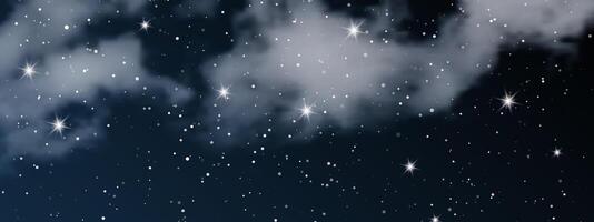 Night sky with clouds and many stars vector