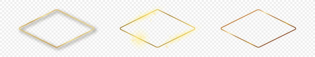 Gold glowing rounded rhombus shape frame vector