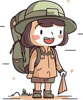 Backpacker Girl Illustration. Cute Cartoon Backpacker Girl vector