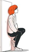 Illustration of a sad girl sitting in front of the mirror. vector