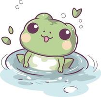 Cute frog in the water of cartoon character. vector