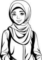 Arabic woman in hijab of muslim girl. vector