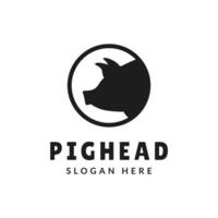 Pork head circle silhouette. Pig head logo design icon vector