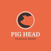 Pig, pork silhouette logo design. Pig head logo design with circle vector