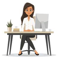 Business Girl Seating on computer desk vector