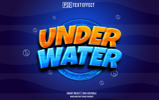 onder water tekst effect, doopvont bewerkbaar, typografie, 3d tekst psd