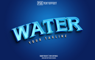 water text effect, font editable, typography, 3d text psd