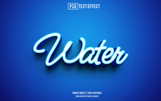 water text effect, font editable, typography, 3d text psd