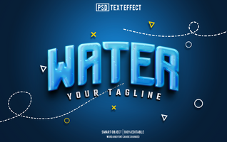 water tekst effect, doopvont bewerkbaar, typografie, 3d tekst psd