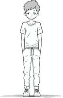 A boy in casual clothes stands on a white background. vector