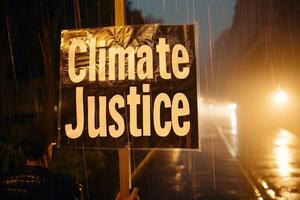 Climate Justice text on a banner photo