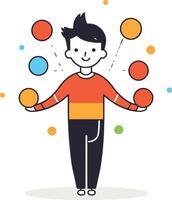 Cartoon man with colorful balls in flat style. vector