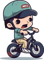 linda chico montando un bicicleta. dibujos animados estilo. vector