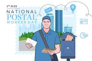 nacional postal trabajadores día celebracion plano póster. vector