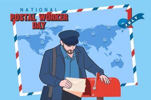 nacional postal trabajadores día celebracion plano póster. vector