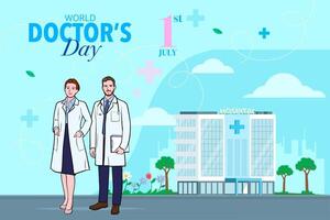 world doctors day illustration for greeting card. vector