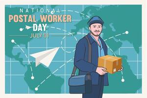 nacional postal trabajadores día celebracion plano póster. vector
