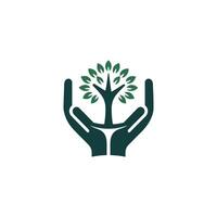 Nature's Embrace Human Hands and Verdant Tree Logo Design vector