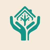 Human hands and tree with green leaves. Logo, symbol, icon, illustration, vector