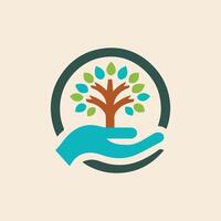 Nature's Embrace Human Hands and Verdant Tree Logo Design vector