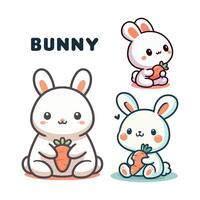 Cute rabbits set. Collection of graphic elements for website. Animal, symbol of spring holidays. vector