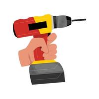 Hand holds a powerful electric drill vector