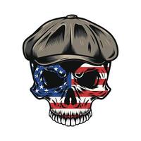 Skull wearing flat cap with USA flag in face vector