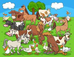 funny cartoon farm animals characters group vector