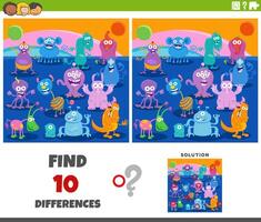 differences game with cartoon aliens characters group vector