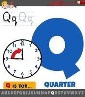 letter Q from alphabet with quarter phrase cartoon vector