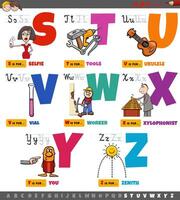 educational cartoon alphabet letters for children set from S to Z vector
