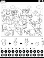 counting and adding activity with farm animals coloring page vector