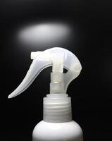 Translucent Cleaner Sprayer Isolated On Black Background Detailed Stock Photo