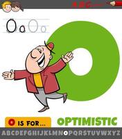 letter O from alphabet with optimistic phrase cartoon vector