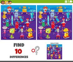 differences game with cartoon robot characters group vector