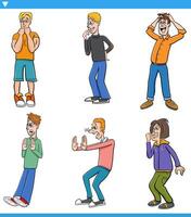 cartoon funny surprised young men comic characters set vector