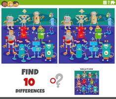 differences game with cartoon robots characters group vector