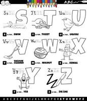 educational cartoon alphabet set from S to Z color book page vector