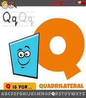 letter Q from alphabet with quadrilateral shape cartoon vector