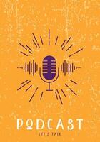 Podcast logo concept icon vintage illustration. Sound wave equalizer symbol. Microphone, voice, recording logo, background template vector