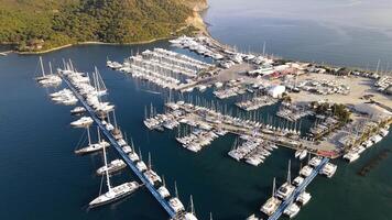 Aerial Photo Of Huge City Berth With Moored Boats