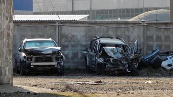 Broken Cars At Safety Scrapyard Area photo